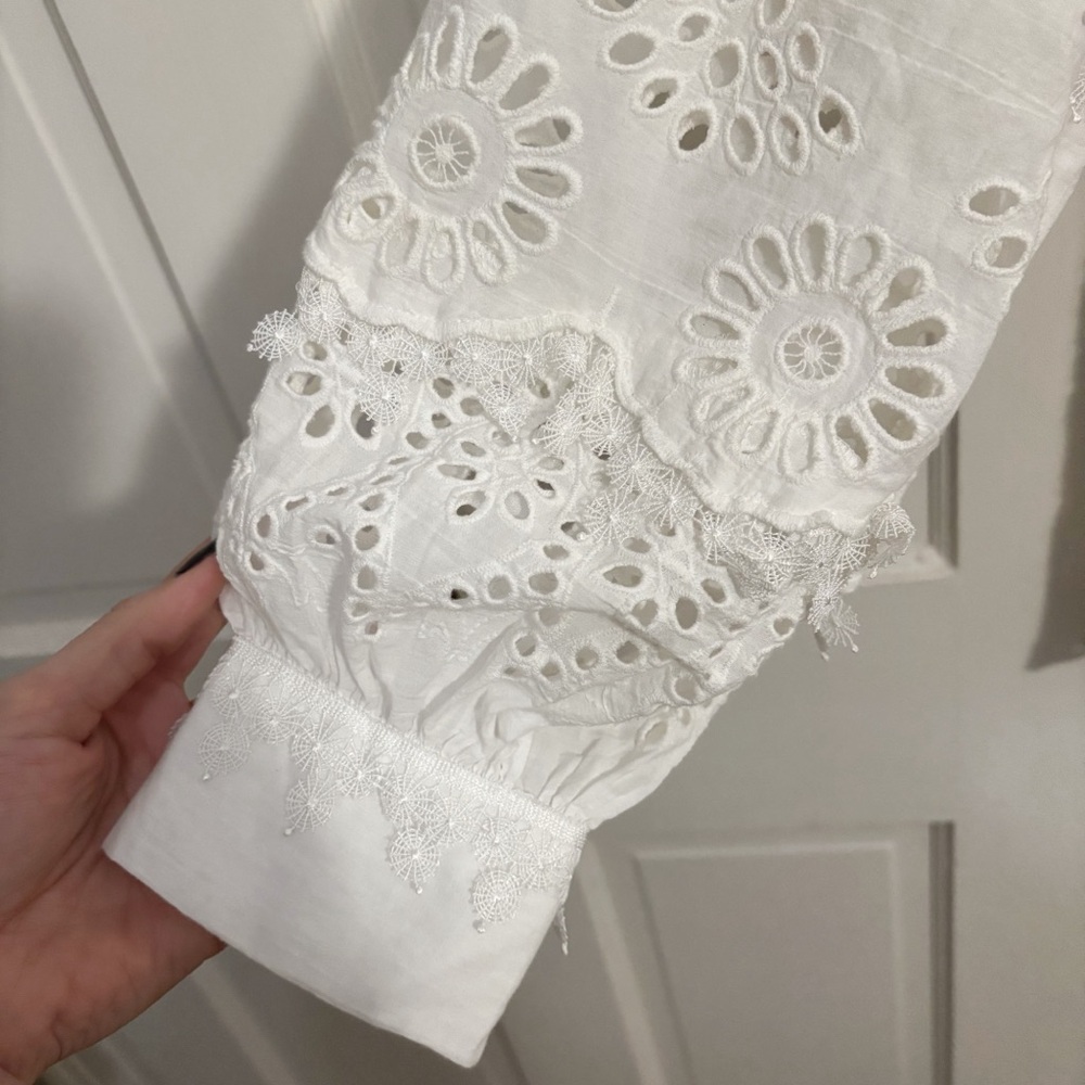 KOBI HALPERIN Winston Cotton Eyelet Blouse in White Size XL - Picture 11 of 14